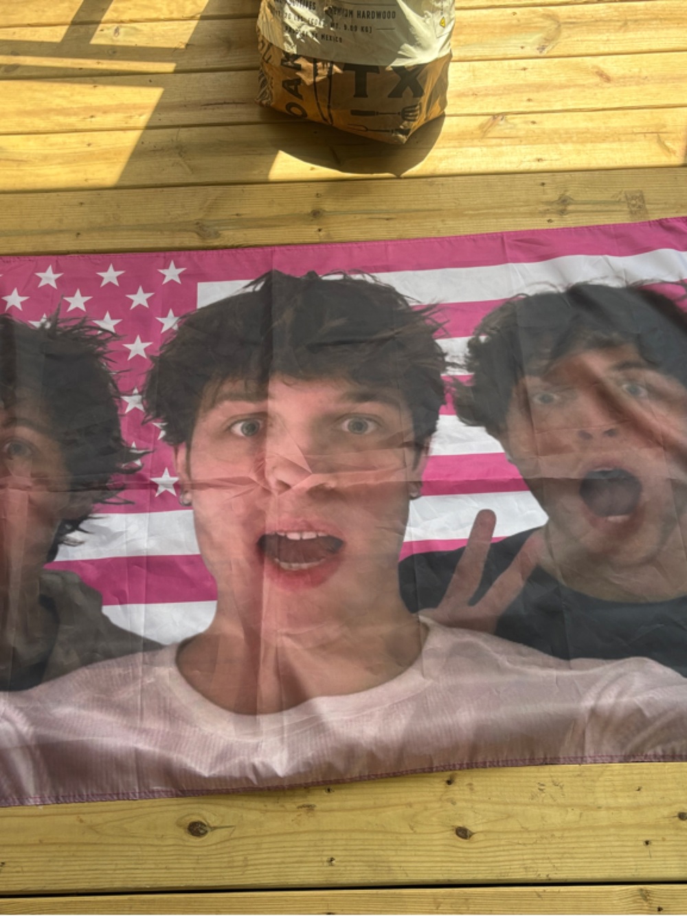 Lrg Pink & White Star Striped Sturniolo triplets Face Flag Banner Teenagers